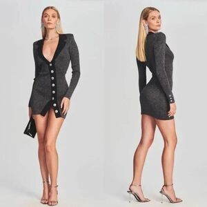 retrofête Mimi Sweater Long Sleeve Mini Dress in Gray Black XL